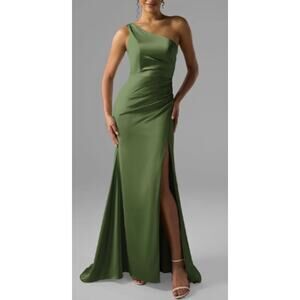 AW BRIDAL 8 M green olive Rohan satin wedding formal party maxi dress NEW b62